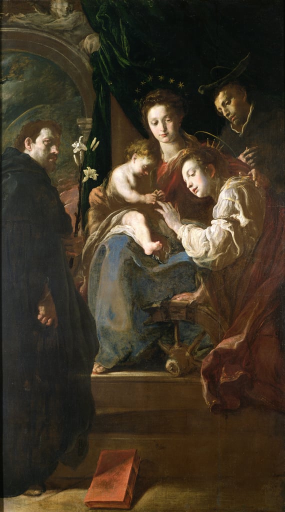 Matrimonio mistico di Santa Caterina e il Cristo Bambino con Pietro il Martire, 161721